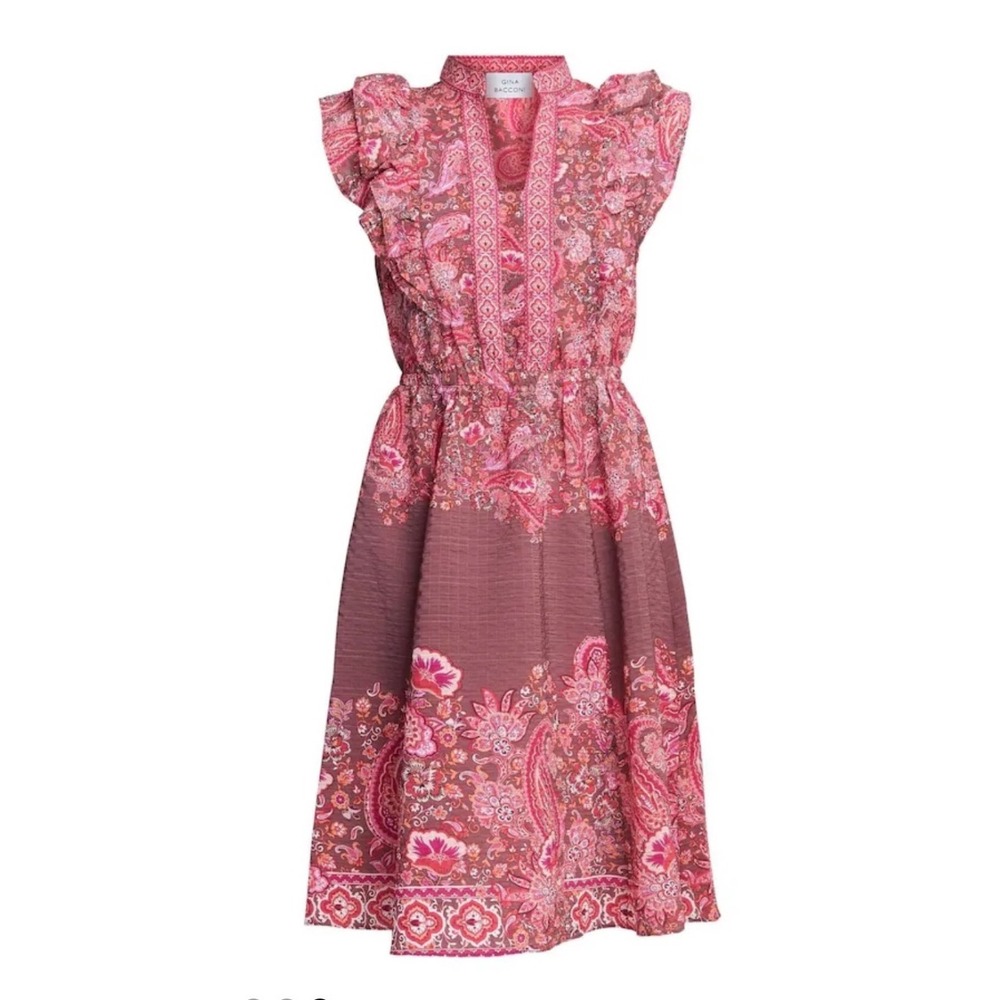 London Times Paisley Floral Midi Dress Women L New Ruffle Sleeve MSRP